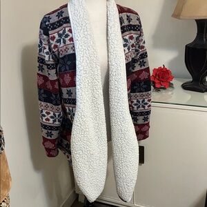 Cozy Fair Isle Cardigan with Sherpa Lining Size M